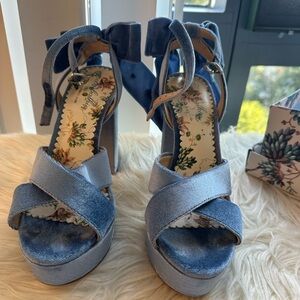 Nicola Bathie for Antonio Melani Blue Velvet Platform Heels